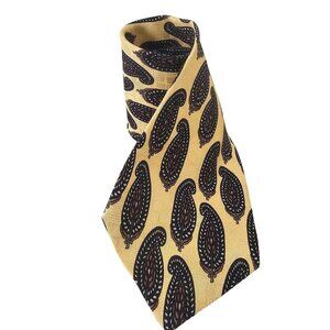90s XMI 325 Series Nordstrom Handmade Silk Tie Navy Paisley on Texture Gold/Beig